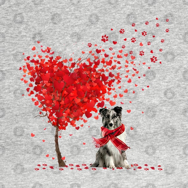 Happy Valentine's Day Heart Tree Love Shetland Sheepdog by cyberpunk art